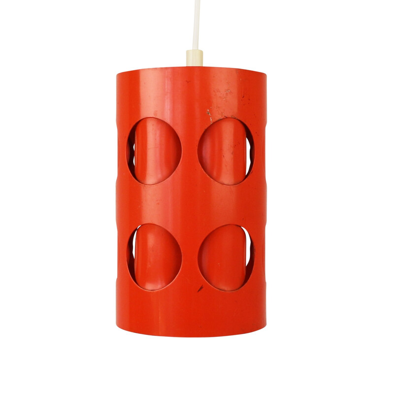 Vintage perforated red hanging lamp - 1970s