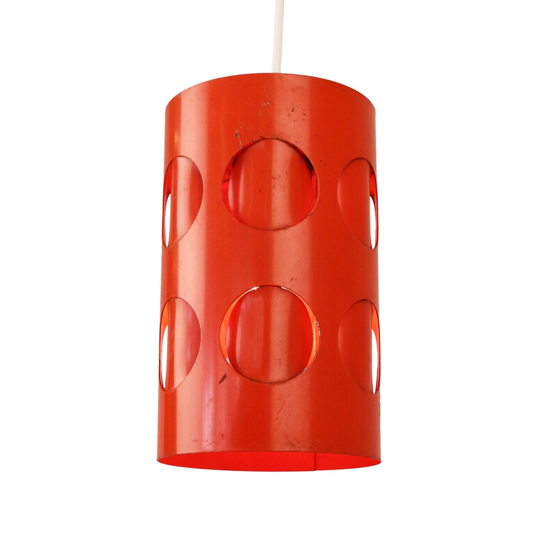 Vintage perforated red hanging lamp - 1970s