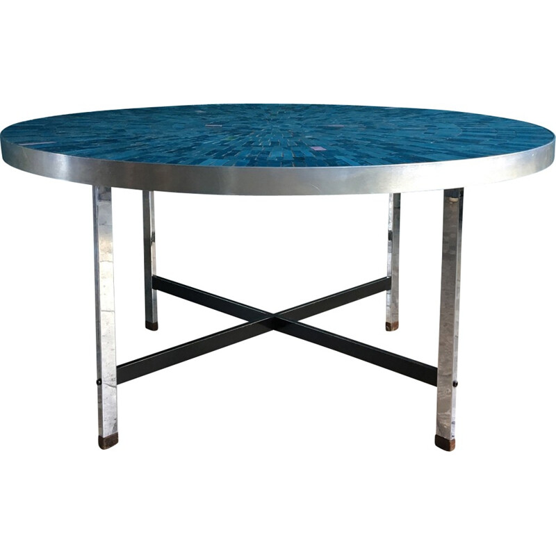 Table basse vintage en mosaïque bleue - 1960