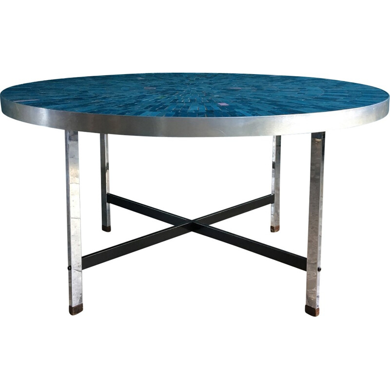Vintage Blue Mosaic Coffee Table - 1960s
