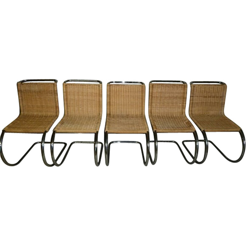 Set of 5 "MR10" rattan chairs by Mies van der Rohe for Stendig - 1960s