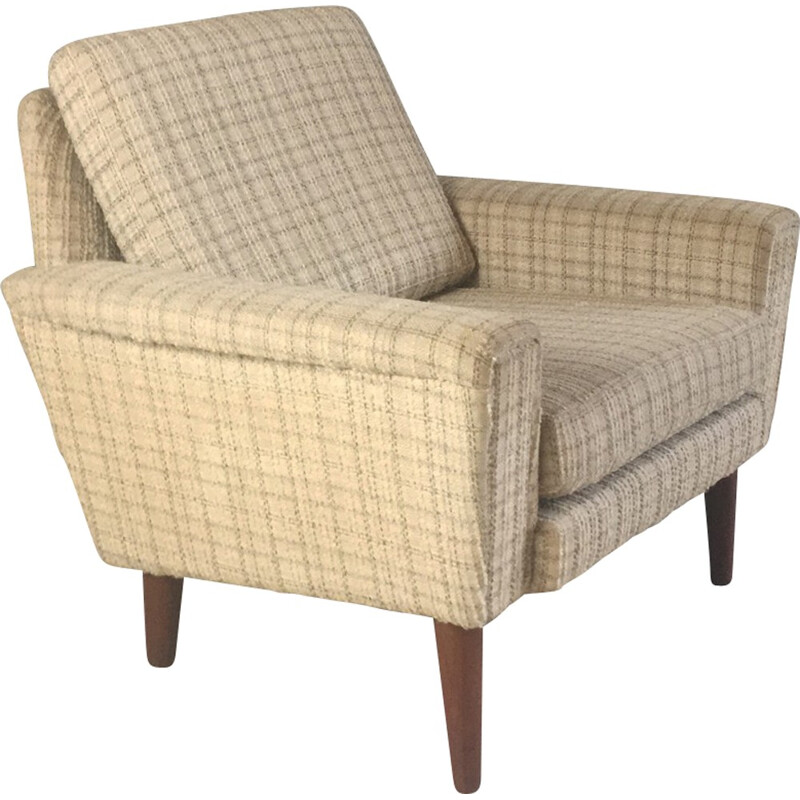 Danish mid century armchair with original check upholstery - 1960s