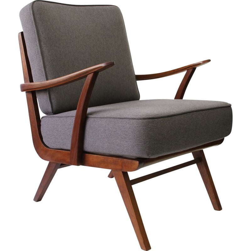 Mid-Century grey armchair in wood by Walter Knoll - 1950s