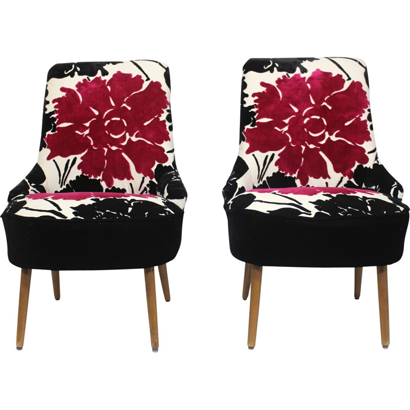 Pair of vintage armchairs, Ungaro fabric - 1950s