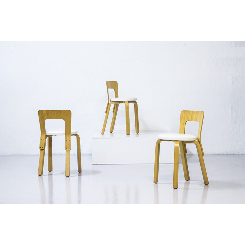 Set of 3 chairs model 65 by Alvar Aalto for Artek - 1970s