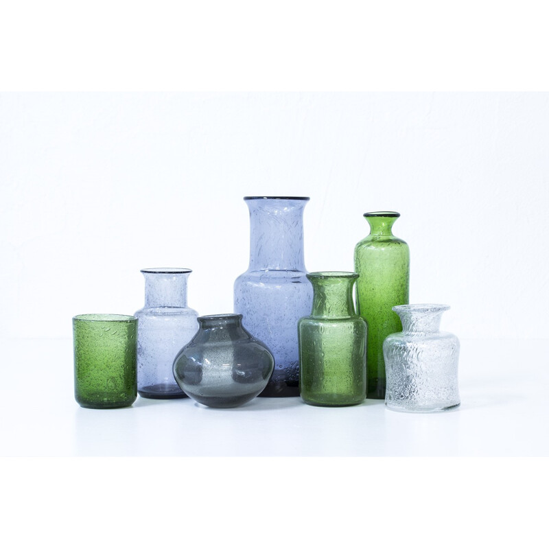 Collection of 7 glass vases by Erik Höglund, Sweden - 1950s