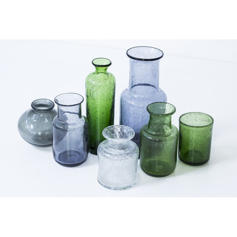 Collection of 7 glass vases by Erik Höglund, Sweden - 1950s
