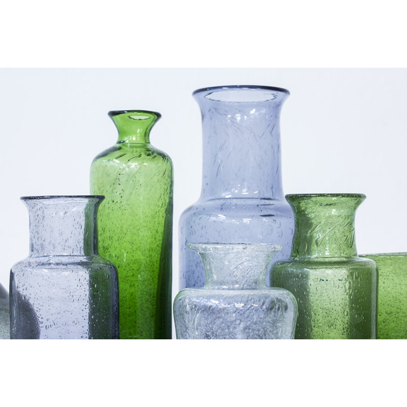 Collection of 7 glass vases by Erik Höglund, Sweden - 1950s