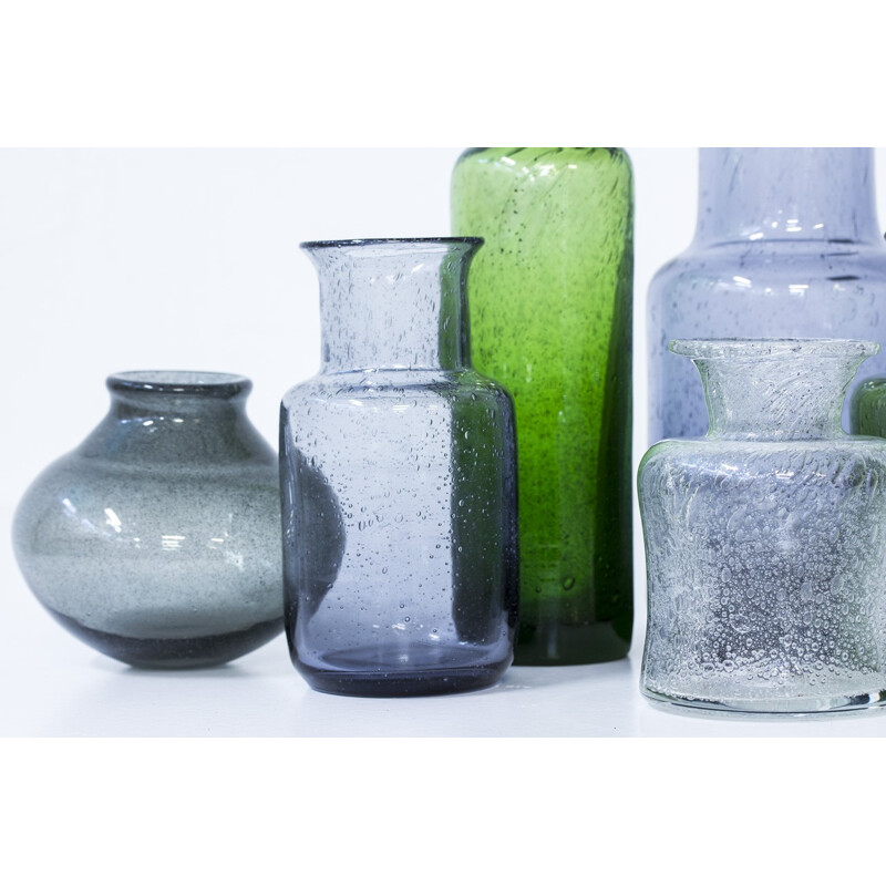 Collection of 7 glass vases by Erik Höglund, Sweden - 1950s