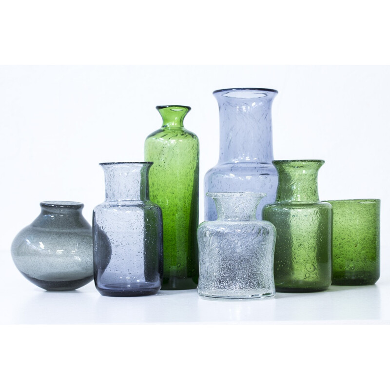 Collection of 7 glass vases by Erik Höglund, Sweden - 1950s