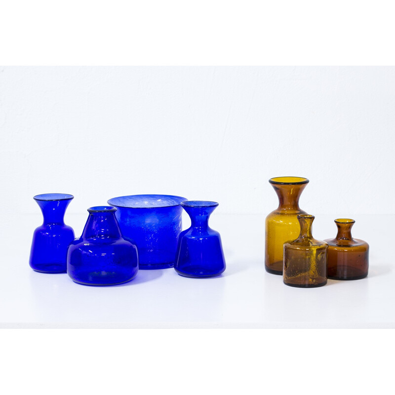 Set of 7 glass vases by Erik Höglund - 1950s 