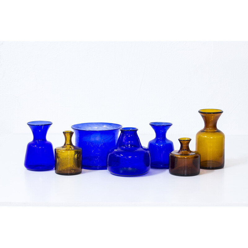 Set of 7 glass vases by Erik Höglund - 1950s 