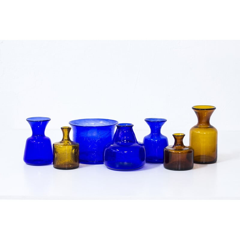 Une collection de 7 vases en verre d'Erik Höglund - 1950 