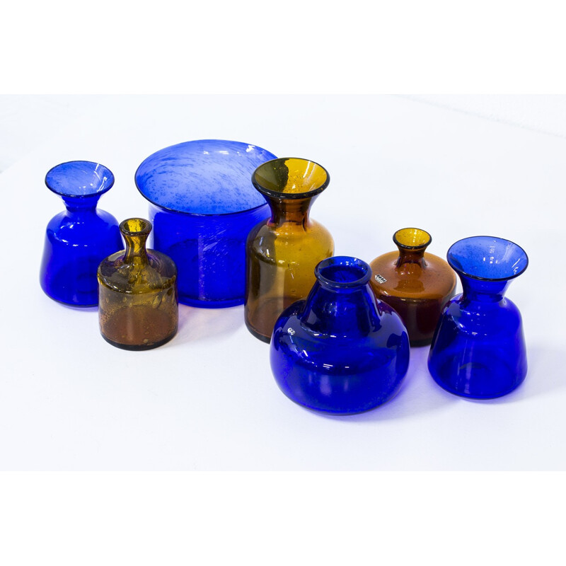 Set of 7 glass vases by Erik Höglund - 1950s 