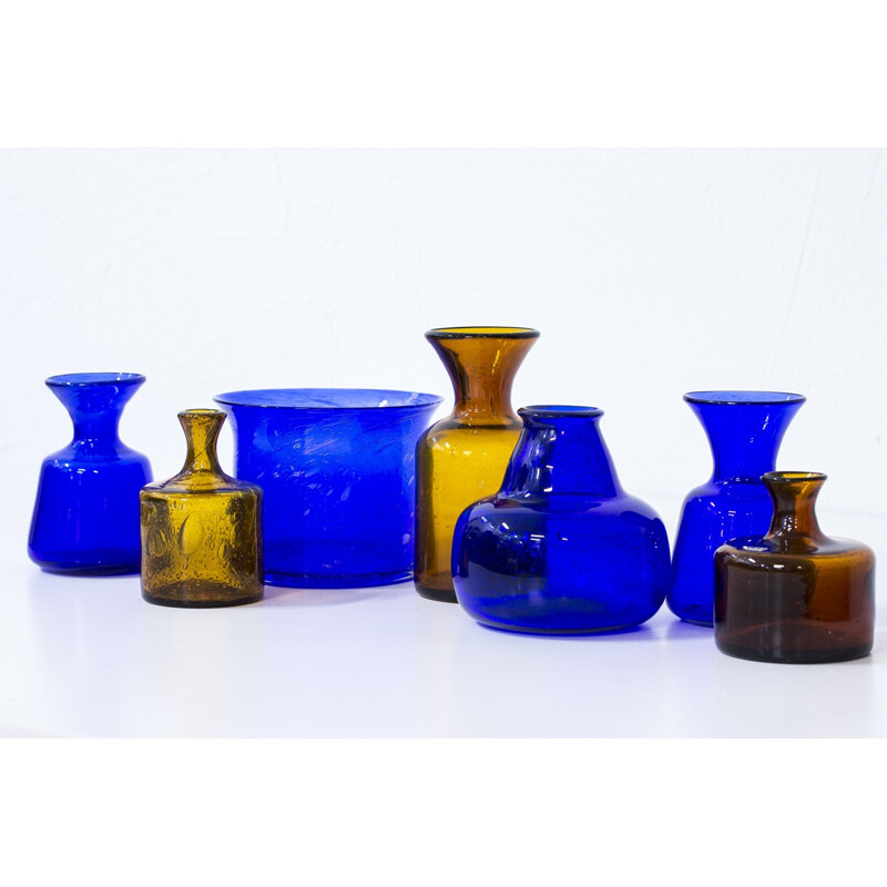 Set of 7 glass vases by Erik Höglund - 1950s 