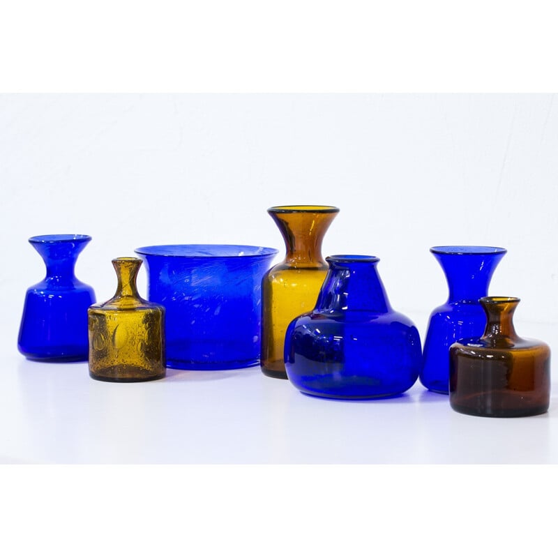 Une collection de 7 vases en verre d'Erik Höglund - 1950 