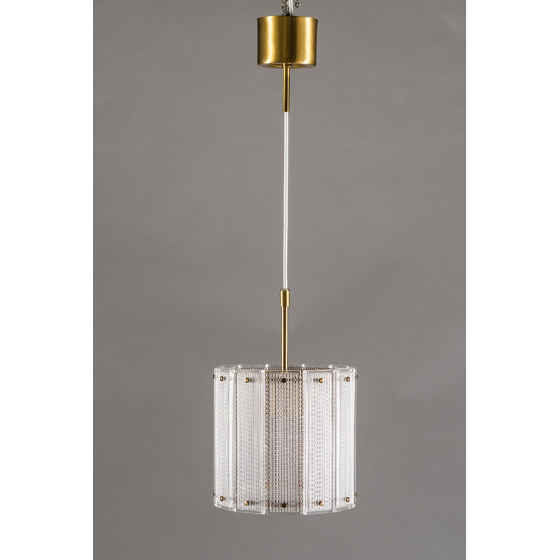 Pair of Mid-Century hanging lamps in Glass and Brass - 1960s