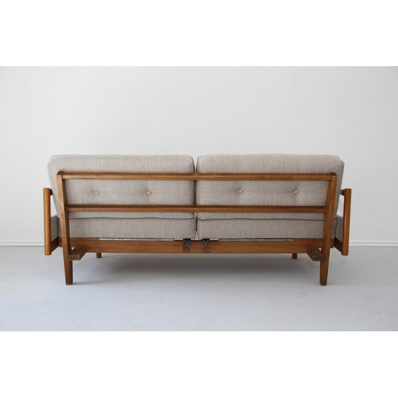 Vintage beige sofa bed in wood - 1960s 