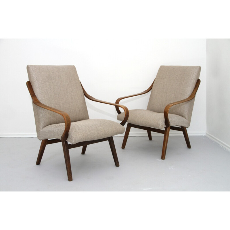 Pair of vintage beige armchairs in wood - 1960s