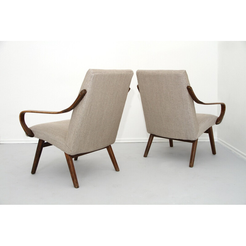 Pair of vintage beige armchairs in wood - 1960s