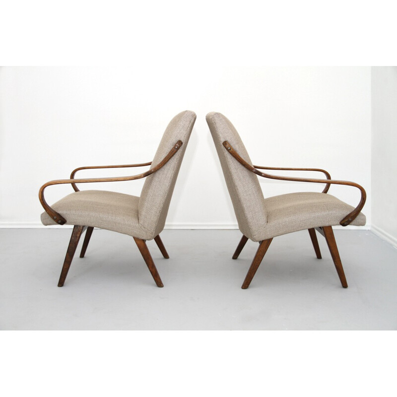 Pair of vintage beige armchairs in wood - 1960s