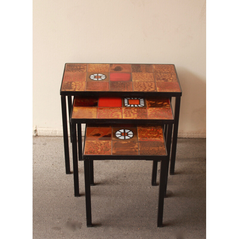 Set of 3 side tables by the workshop la Roue de Vallauris - 1950s