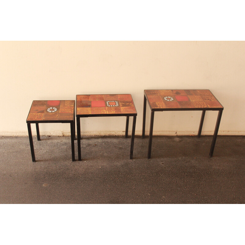 Set of 3 side tables by the workshop la Roue de Vallauris - 1950s