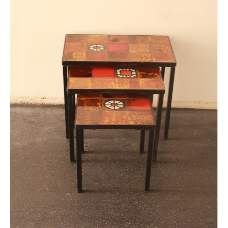 Set of 3 side tables by the workshop la Roue de Vallauris - 1950s