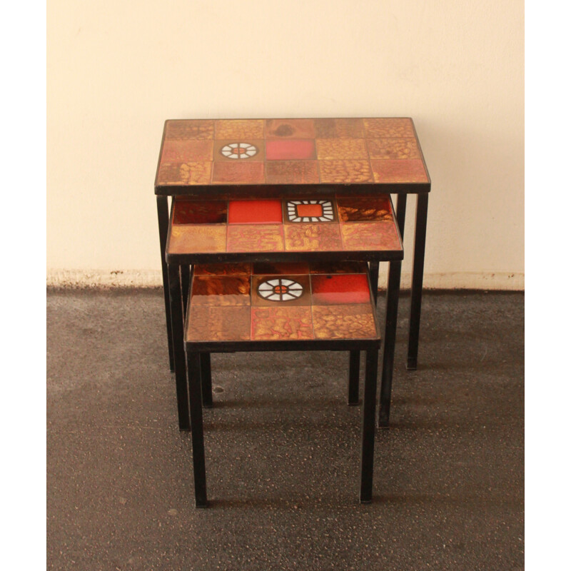 Set of 3 side tables by the workshop la Roue de Vallauris - 1950s