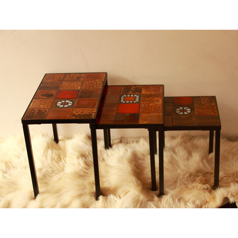 Set of 3 side tables by the workshop la Roue de Vallauris - 1950s