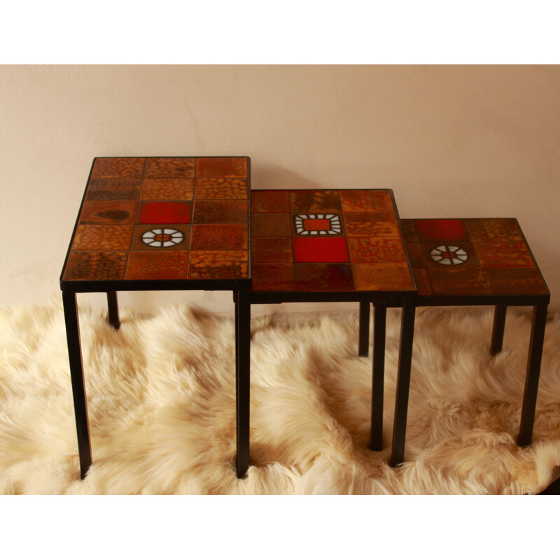 Set of 3 side tables by the workshop la Roue de Vallauris - 1950s