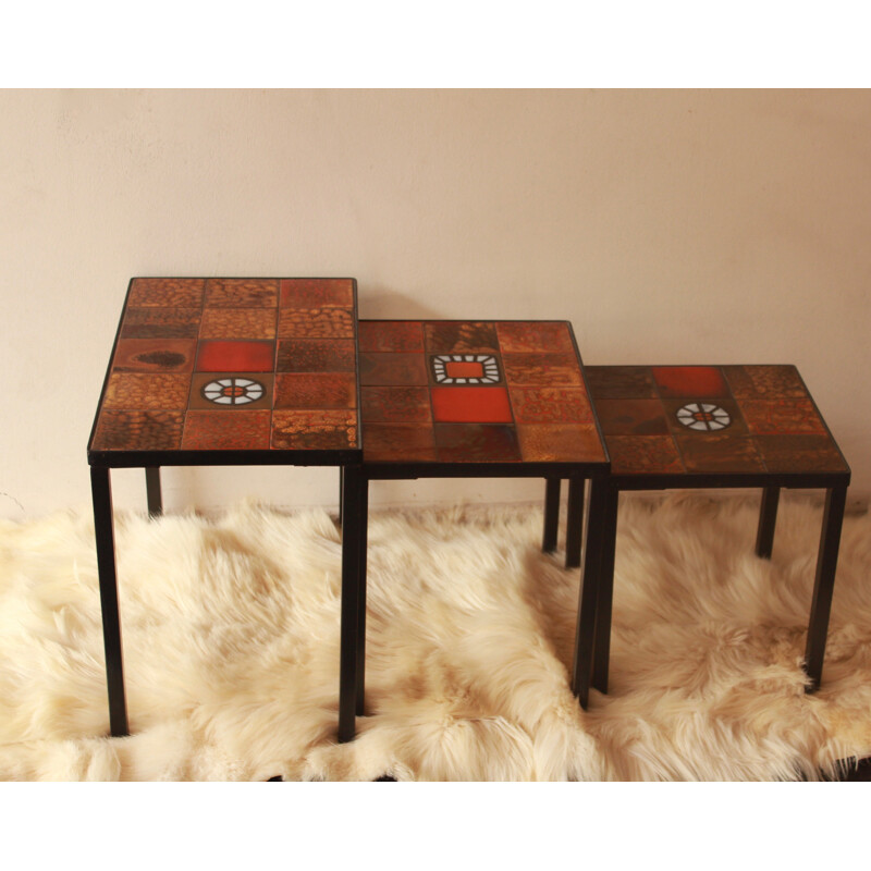 Set of 3 side tables by the workshop la Roue de Vallauris - 1950s