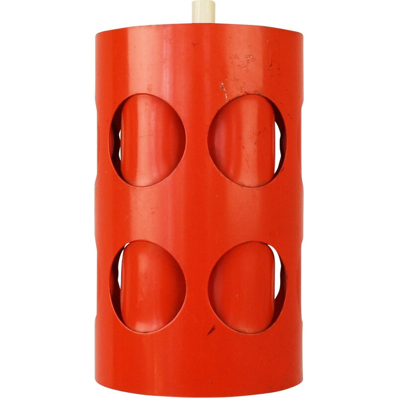 Vintage perforated red hanging lamp - 1970s
