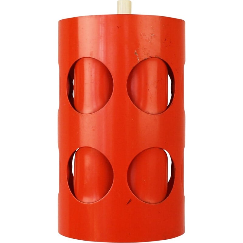 Vintage perforated red hanging lamp - 1970s