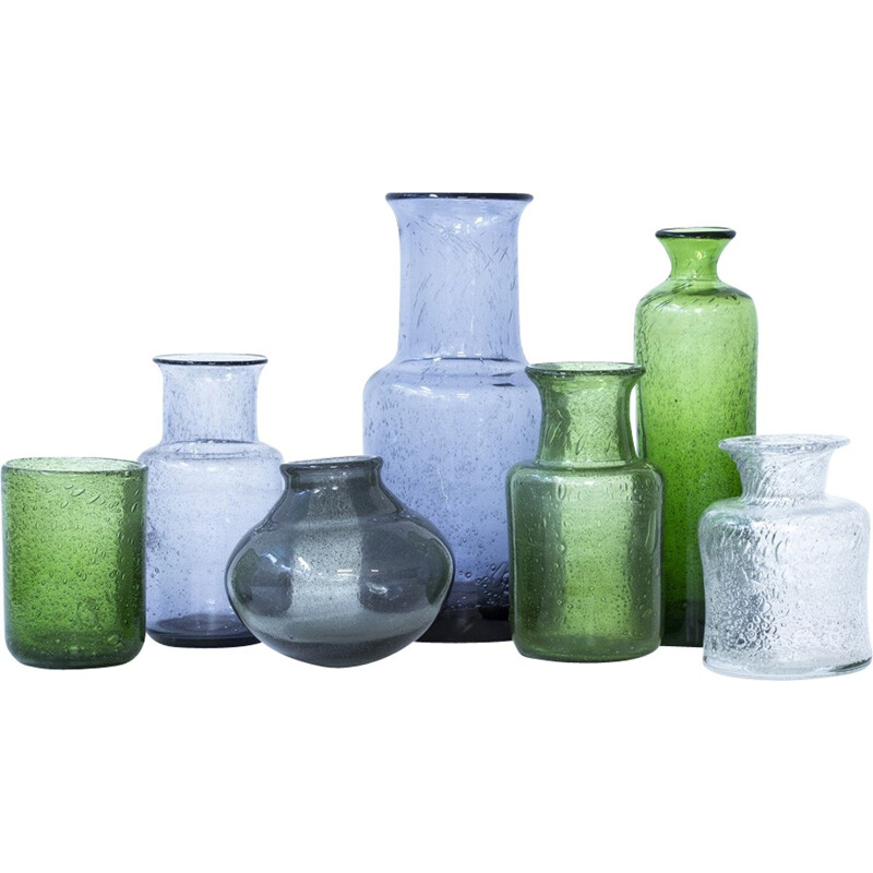 Collection de 7 vases en verre par Erik Höglund, Suède - 1950 