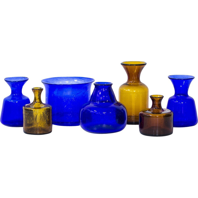 Set of 7 glass vases by Erik Höglund - 1950s 