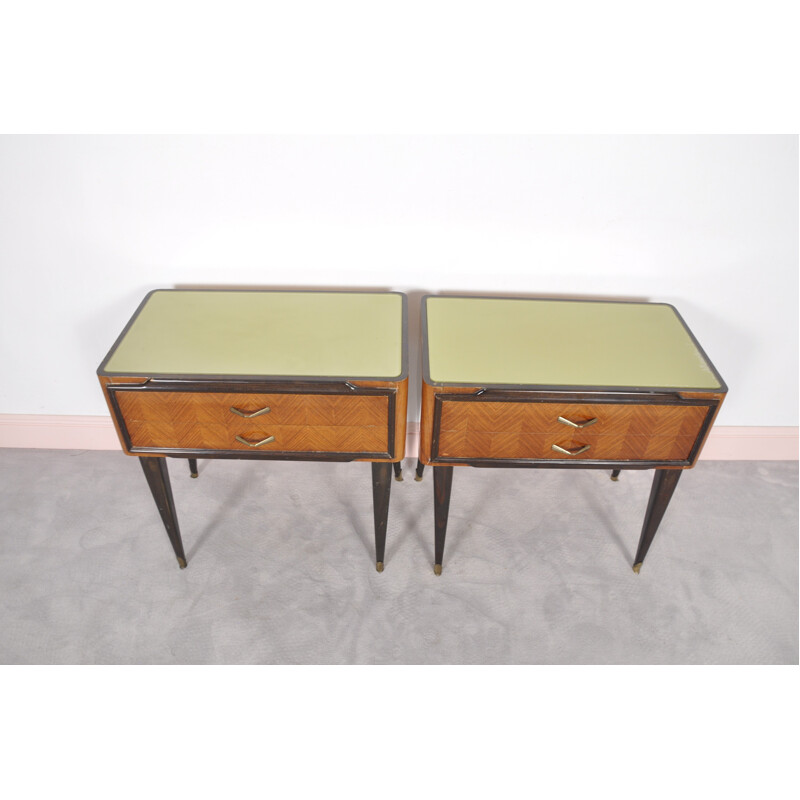 Mid-Century Italian Brass & Murano Glass and Rosewood Nightstands