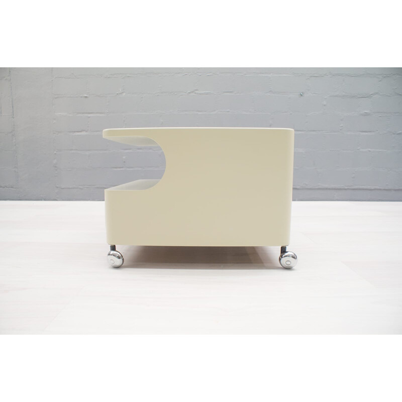 Vintage white side table with wheels - 1960s
