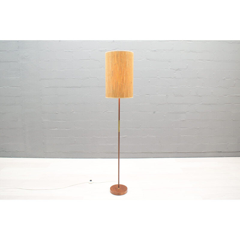 Vintage Teak, Bamboo, & Brass Floor Lamp - 1960s