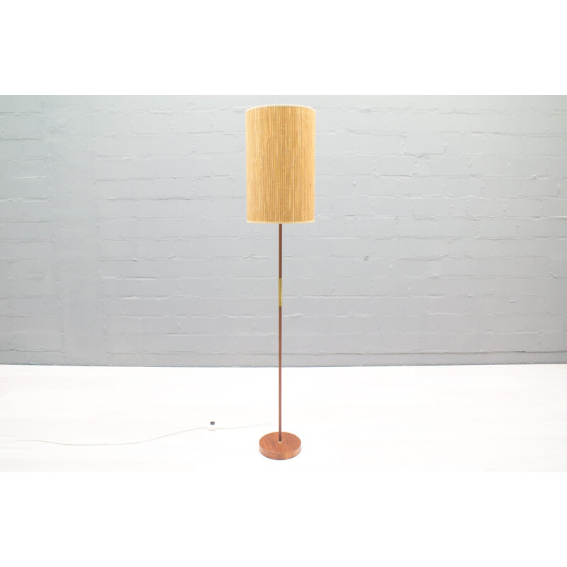 Vintage Teak, Bamboo, & Brass Floor Lamp - 1960s