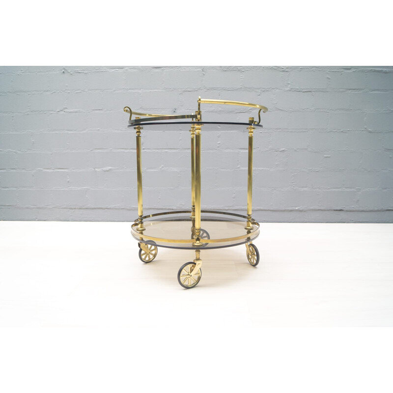 Vintage Brass & Smoked Glass Trolley - 1960s