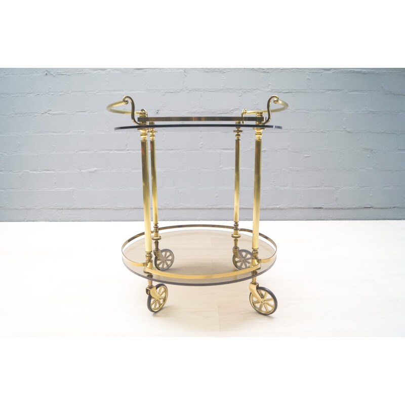 Vintage Brass & Smoked Glass Trolley - 1960s