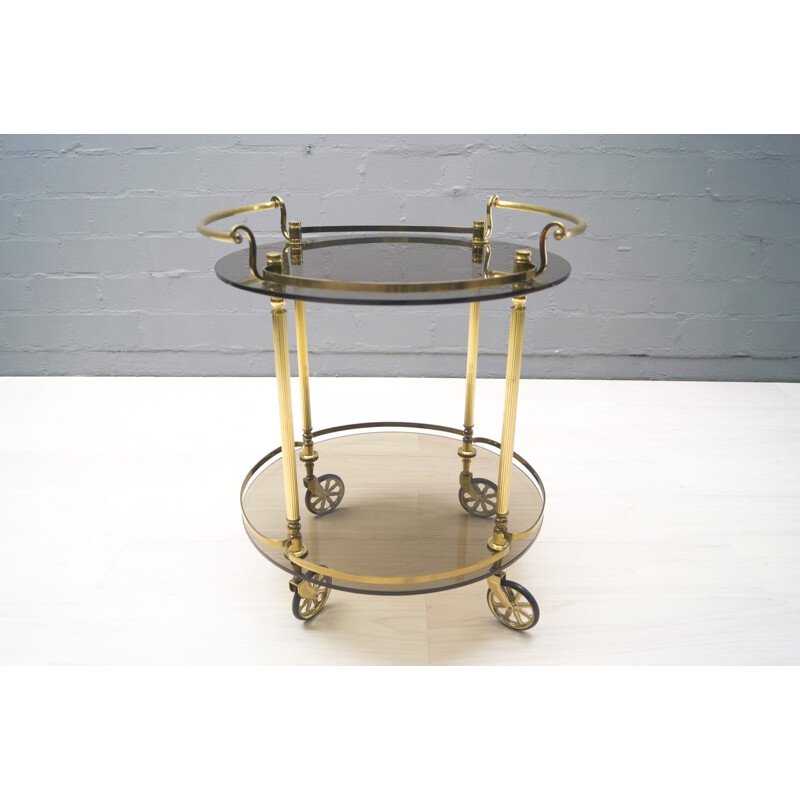 Vintage Brass & Smoked Glass Trolley - 1960s
