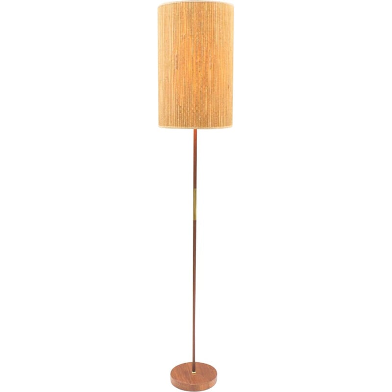 Vintage Teak, Bamboo, & Brass Floor Lamp - 1960s