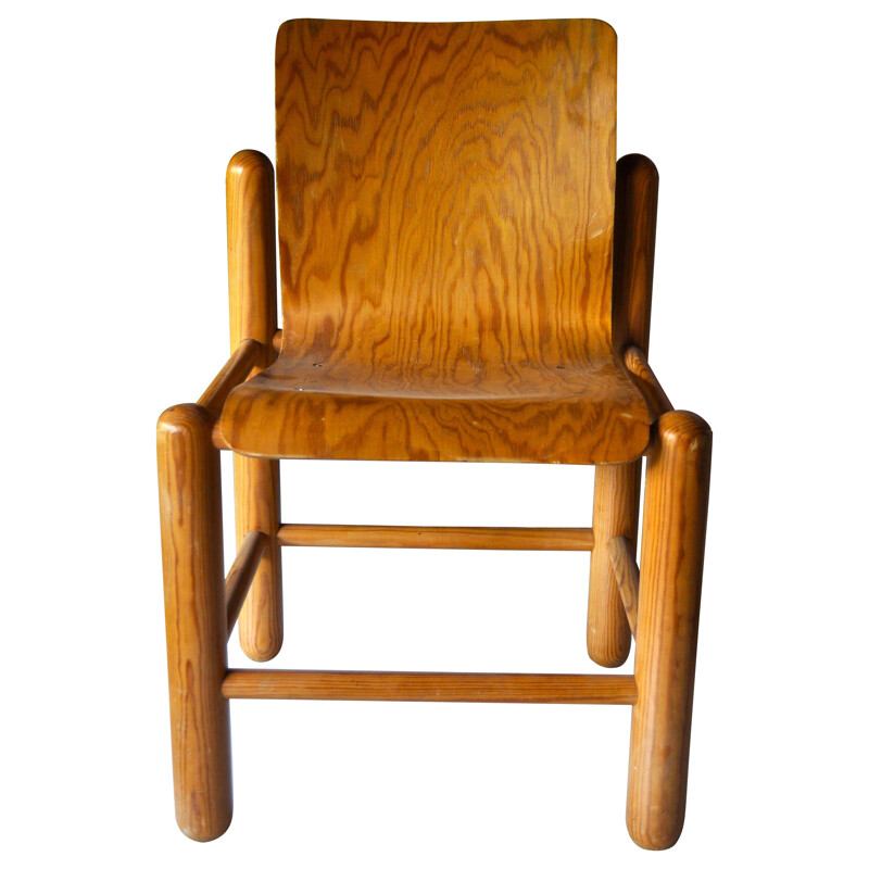 Set of 6 modernist chairs in pine - 1960s