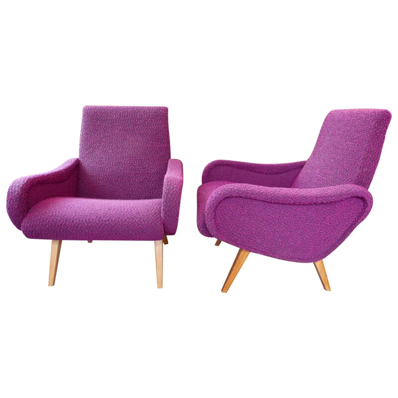 Pair of vintage purple armchairs - 1950s