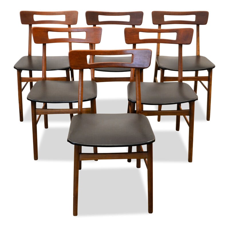 Suite de 6 chaises à repas vintage en teck - 1950