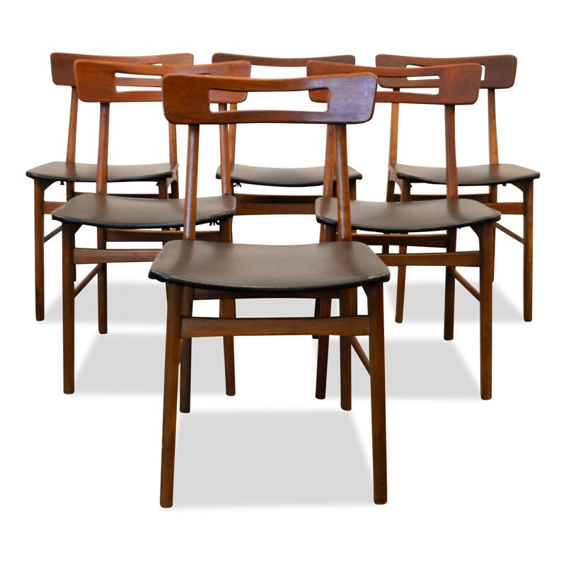 Suite de 6 chaises à repas vintage en teck - 1950