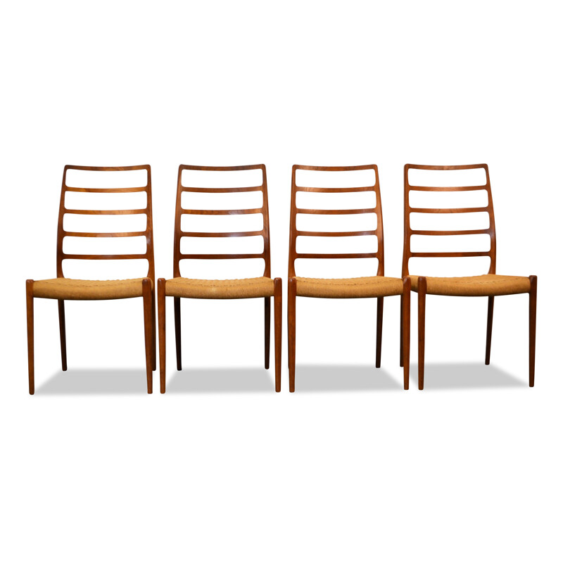 Set of 4 vintage teak dining chairs model 82 by Niels O. Møller - 1960s