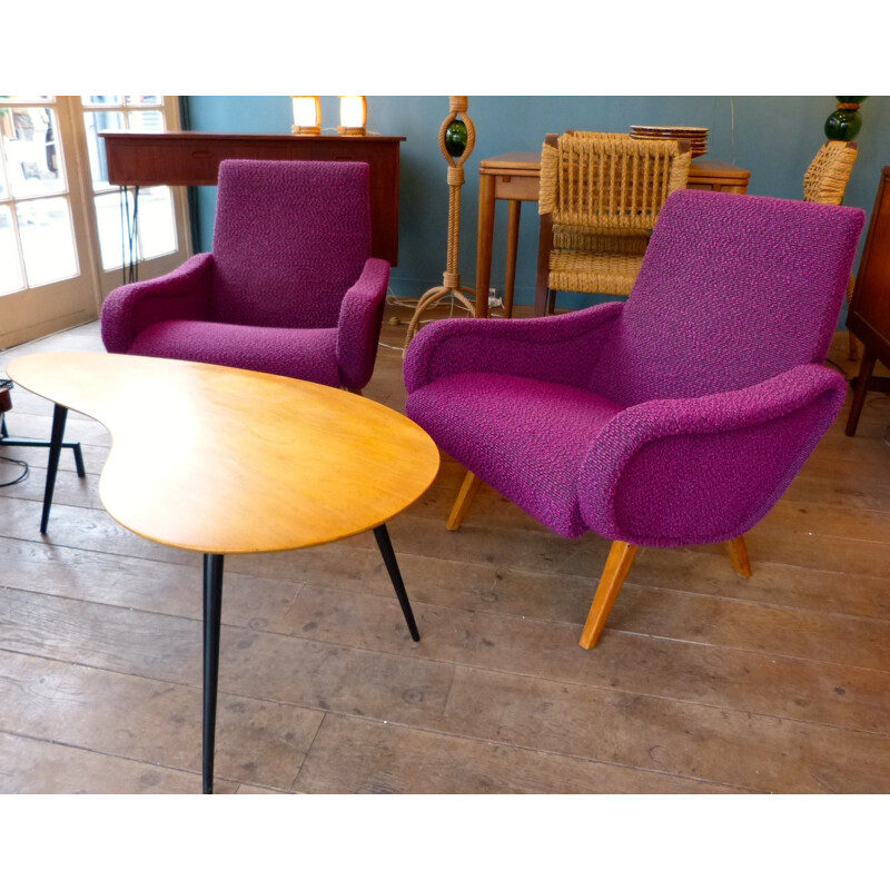 Pair of vintage purple armchairs - 1950s